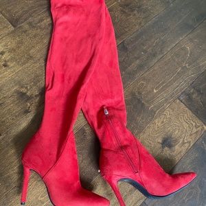 Jessica Simpson Red Suede Over Knee Boots-size 7